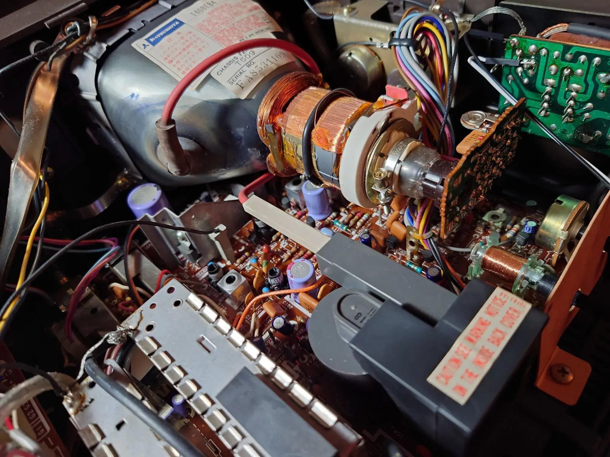 The inside of an old television