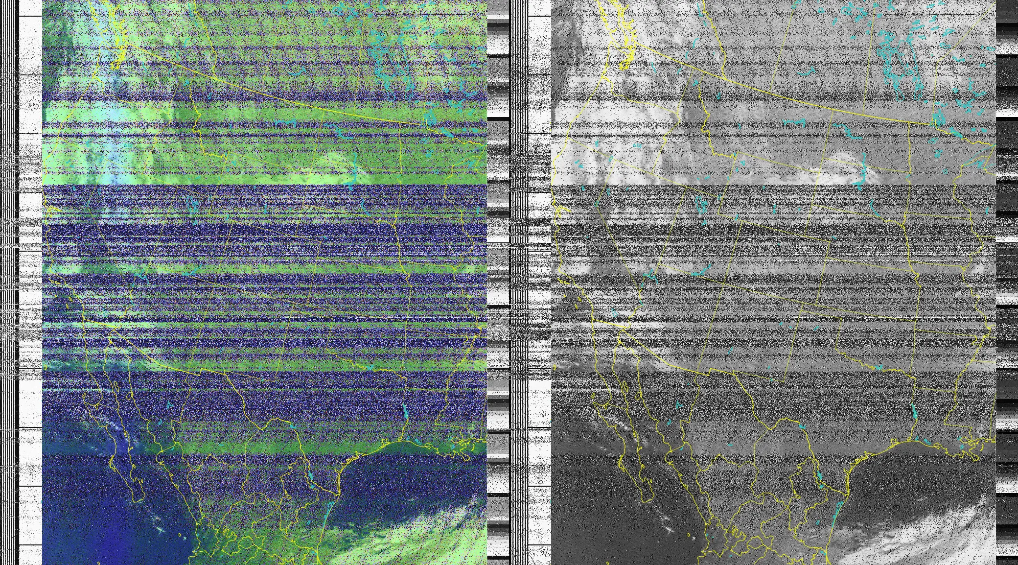A fuzzy picture of north america in unnatural colors